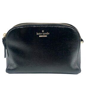 Kate Spade Black Leather Double Zip Glossy Patent Leather Crossbody Bag